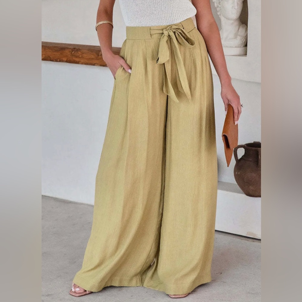 Casual Style High Waisted Wide Leg Pants